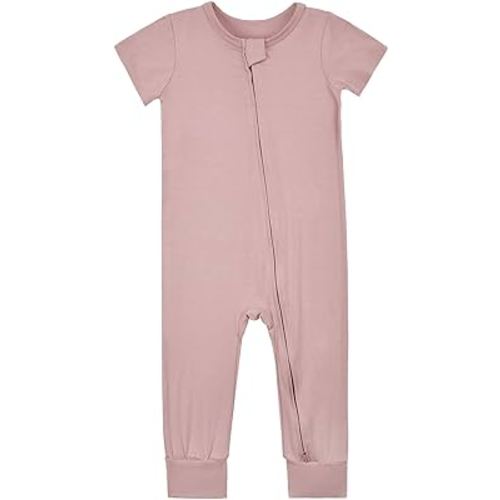 Aablexema Baby Romper Bamboo Rayon Short Sleeve Footless Pajamas 2 Way Zipper Summer Sleeper Jumpsuit Outfits 0-24 Months
