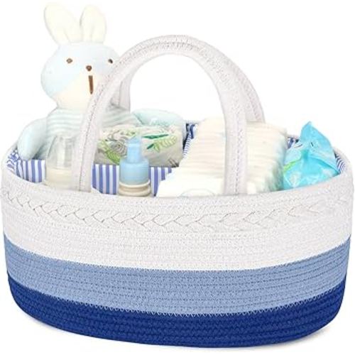 Maliton Baby Diaper Caddy Organizer, Cotton Rope Diaper Caddy Basket, Large Storage Basket for Newborn Boys and Girls, Gift for Baby Shower List, Newborn Essentials