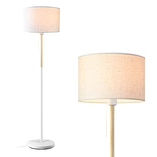 Modern Floor Lamp for Living Room Traditional Farmhouse Floor Lamps Mid-Century Pole Lamp with Linen Lamp Shade, Standing Tall Floor Lamps for Bedrooms and Office (White)