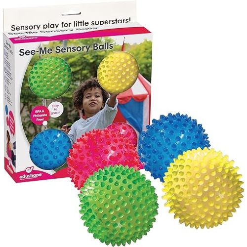Edushape Sensory Balls for Baby - 4” Transparent Color Baby Balls That Help Enhance Gross Motor Skills for Kids Aged 6 Months and Up - Pack of 4 Vibrant Colorful and Unique Textured Balls for Baby