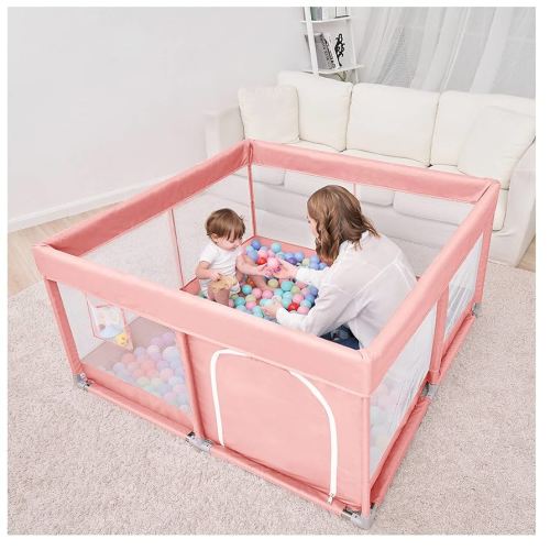 PandaEar Large Playpen for Toddlers, Sturdy Baby Play Yards with Soft Breathable Mesh, Indoor & Outdoor Kids Activity for Infant Safety (50"50") (Pink)