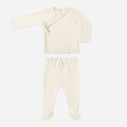 Wrap Top + Footed Pant Set || Natural – Quincy Mae