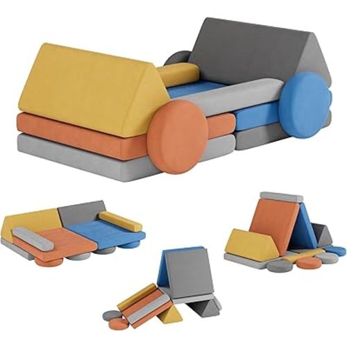 NACHES 12pcs Modular Kids Play Couch Convertible Kids Sofa Toddler Building Fort Nugget Couch for Playroom Furniture for Creativie Boys Girls Gift