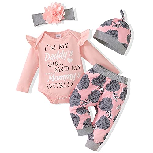 Renotemy Newborn Baby Girl Clothes Outfits Infant Romper Ruffle Floral Pants Cute Toddler Baby Girl Clothes Set