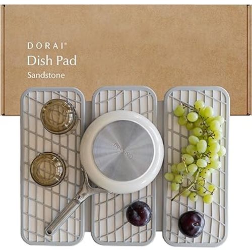 Dorai Home Dish Pad | Diatomaceous Earth Stone Drying Mat For Kitchen Counter | Quick Drying | Stone Dish Drying Mat For Kitchen | 19.9" x 15.2" x 0.52" | Sandstone