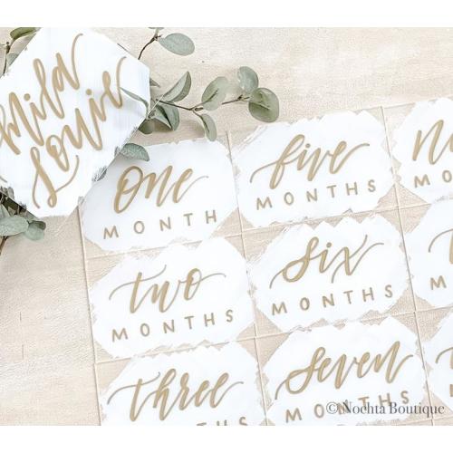 Baby Monthly Milestone Signs | Set Of 13 Acrylic Birth To One Year Signs | Baby Announcement | Baby Photo Social Media | Baby Picture Signs        ,                     4x3 inches                ,                     White