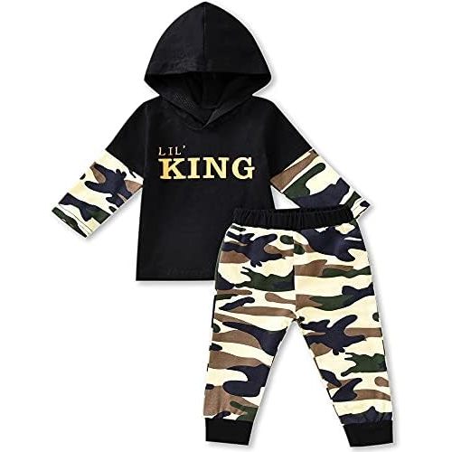 fioukiay Toddler Baby Boy Outfit Clothes LittLe Kids Long Sleeve Hoodie Sweatshirt Camouflage Pants Set Fall Winter Clothing