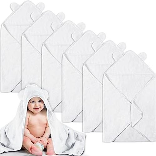 6 Pieces Baby Bath Towels 30 x 30 Inch Hooded Baby Towel Hooded Bath Blanket Absorbent Coral Fleece Hooded Baby Bath Shower Towel Gifts for Toddler Infant Newborn Shower Gift Supplies (White)