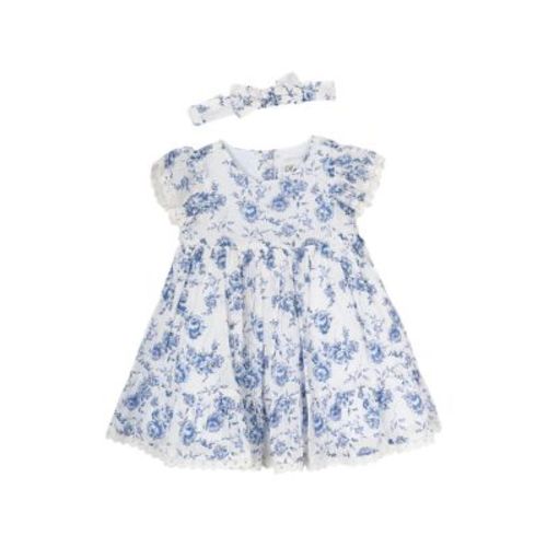 Baby Girls Floral Printed Textured Knit Cotton Dress Set