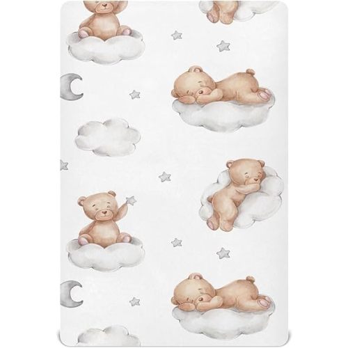 Teddy Bears on Clouds Standard Crib Mattress Sheets Soft Breathable Mini Crib Sheets Fitted 39"x27"x5"