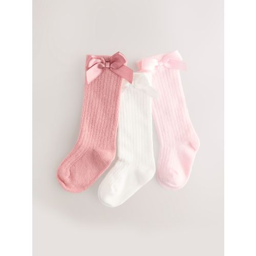 Pink Knee High Bow Baby Sock 3 Pack (0mths-2yrs)