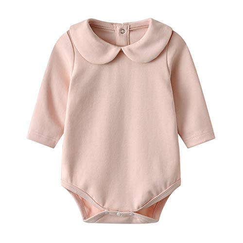 Auro Mesa Infant Baby Girls Bodysuit Peter Pan Doll Collar Super Soft Cotton Romper One-Piece Outfit 0-24 Months