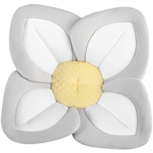 Blooming Bath Lotus Baby Bath Seat - Premium Baby Bathtub, Fits Most Sinks - Newborn & Baby Essentials - Baby Gifts - 33" - Grey/White/Yellow
