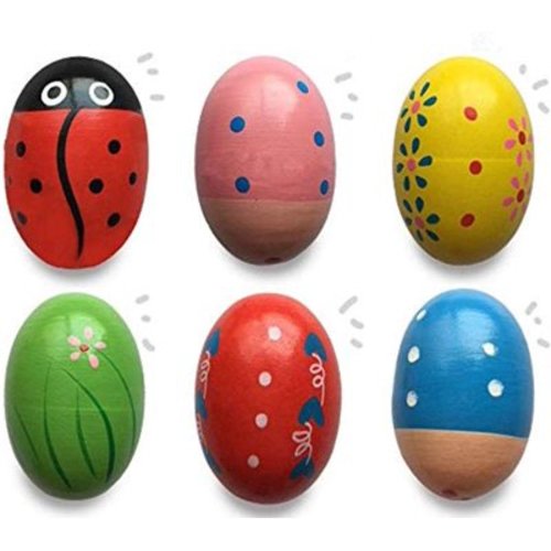 JoFAN 6 Pack Wooden Percussion Musical Shake Eggs Easter Egg Shakers for Kids Boys Girls Toddlers Easter Gifts Easter Basket Stuffers Fillers