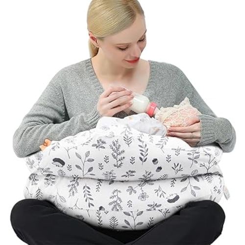 Chilling Home Nursing Pillow for Breastfeeding, Large Adjustable Breastfeeding Pillow with 100% Cotton Removable Cover (Leaves)