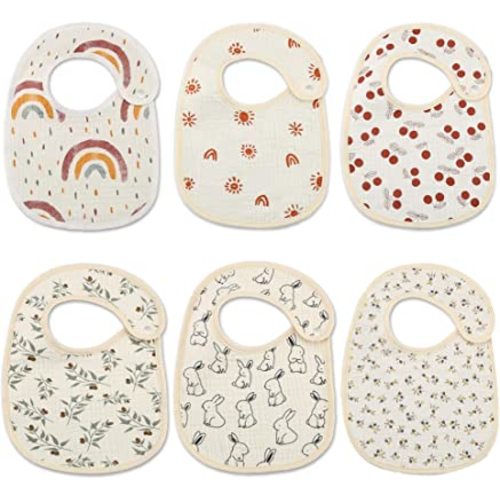 Organic Muslin Bibs, Baby Drool Bibs for Girls Boys, Soft Lap-shoulder Waterproof Snap Bibs for Teething