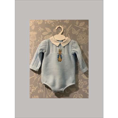 Embroidered Peter Rabbit | Baby Boys Knitted Romper | Long sleeve | Blue | New Baby | Baby shower | Easter outfit