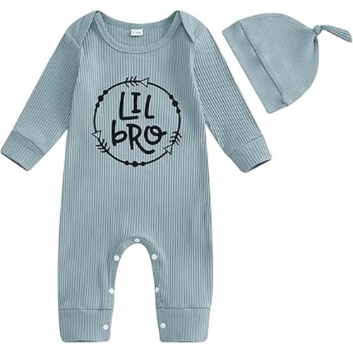 Newborn Baby Boy Clothes Little Brother Romper Jumpsuits 2Pcs Clothing One Piece Lil Bro Set Infant Outfit