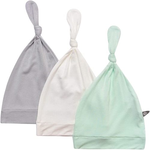 KYTE BABY Bamboo Baby Beanie Hats - Super Soft Knotted Caps Available in Pattern and Solid Colors - 3 Pack - Storm/Cloud/Mint
