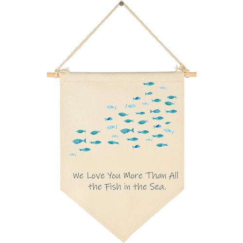 We Love You More Than All the Fish in the Sea- Flag Sign Gifts for Boys Girls Kids Baby Newborn -Banner Wall Art Gifts for Nursery Baby Room Playroom Bedroom Front Door-New Home Christmas Gift