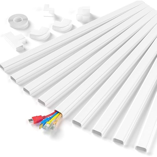 Delamu Cord Hider, 142in Cable Hider, Cord Covers for 3-4 Wires on Wall, Wire Covers for Cords, Wire Hiders for TV on Wall, Easier Setup Cable Cover Cable Management, W1.18 H0.63in, White