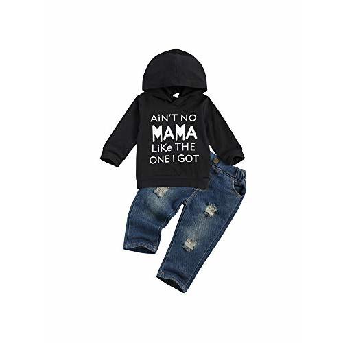 Toddler Baby Boy Ain't No Mama Like The One I Got Clothes Set Hooded Sweatshirt Top Ripped Long Jeans Fall