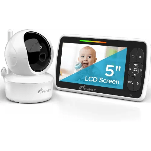 iFamily Baby Monitor - Large 5" Screen with 30Hrs Battery Life - Remote Pan-Tilt-Zoom;No WiFi, Two-Way Audio, Night Vision, Temperature, Lullabies, 960ft Long Range Baby Monitor with Camera and Audio