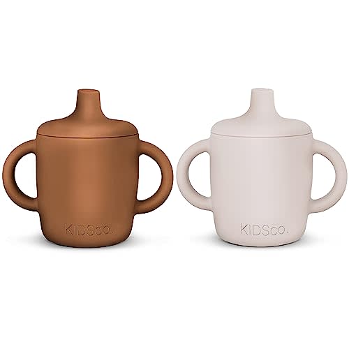 KIDSco. Silicone Sippy Cup and Training Cup for Baby 6 months+ Soft Spout and Handles Unbreakable Easy Grip for Babies 6-12 months and Toddlers 1-3 years 5oz/150ml (Sandy Shore And Caramel)