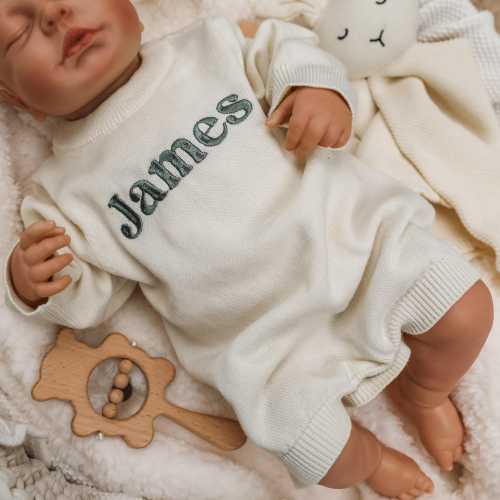 Embroidered Baby Romper, Embroidered Cotton Romper, Knit Baby Outfit, Newborn Personalized, Baby Gift, Baby Boy Blanket, Baby Name Outfit