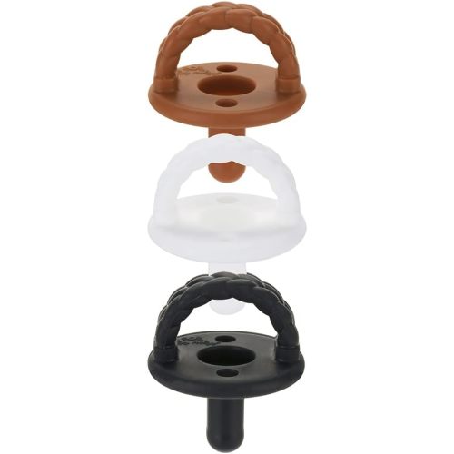 Itzy Ritzy Silicone Pacifiers for Newborn - Sweetie Soother Pacifiers Feature Collapsible Handle & Two Air Holes for Added Safety For Ages Newborn and Up, Coffee & Cream Set of 3 in White, Tan & Brown