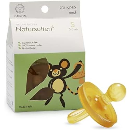 Natursutten Pacifiers 0-6 Months - 1-pack Original Shield Round Nipple Natural Rubber Safe & Soft BPA-Free Pacifiers for Breastfeeding Babies - Newborn Pacifiers Made in Italy