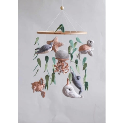 Handmade Ocean-Themed Baby Mobile – Crochet Nursery Decor, Underwater Animal Crib Mobile