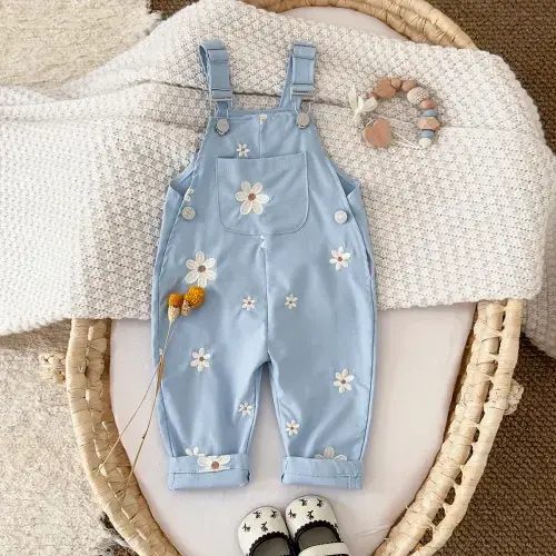 Blue Flower Embroidery Jumpsuit