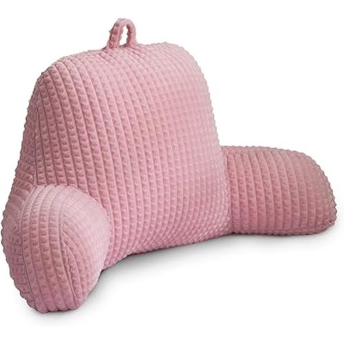 Holawakaka Adults Reading Pillow with Arms, Backrest Reading & Rest Pillows for Sitting Up in Bed, Bed Rest, Lounging, Working on Laptop,Arms Back Support Cushion for Men Women Teens,Pink