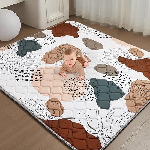 Baby Play Mat - Thicken 71x59 Inch Soft Foam Crawling Mat for Playpen & Floor, Non-Slip Waterproof Activity Playmats for Infants & Toddlers, Portable Foldable & Machine Washable, Boho Design