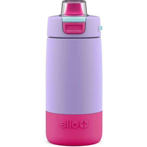 Ello Kids Colby 12oz Stainless Steel Insulated Water Bottle with Straw and Built-In Silicone Coaster Carrying Handle and Leak-Proof Locking Lid for School Backpack, Lunchbox, and Outdoor Sports, Lilac