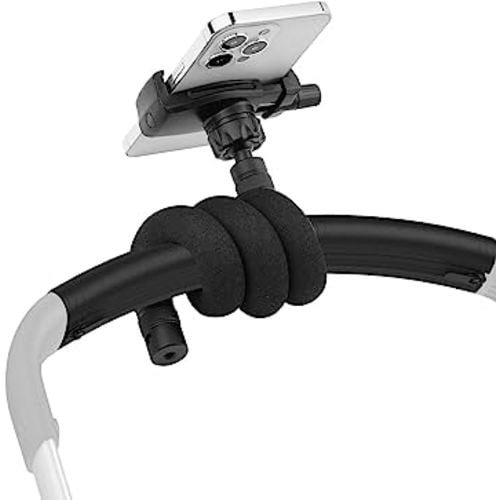 Uogw Stroller Phone Holder for Parent and Baby,Universal 20inch Length Flexible Gooseneck Phone Stand for Stroller,Treadmill,Spin Bike,Shopping Cart,Car,Kitchen,Compatible with iPhone, Android(Black)
