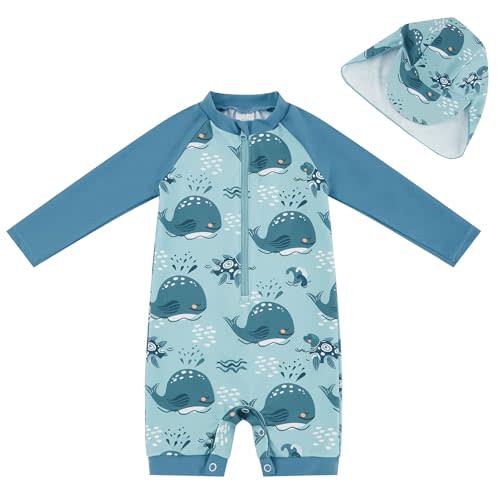 UMELOK Baby Boys UPF 50+ Sun Protection One Piece Rashguard Swimsuit with Snap Bottom