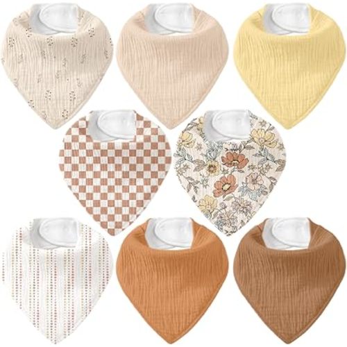 8 Pack Muslin Baby Bandana Bibs for Drooling and Teething
