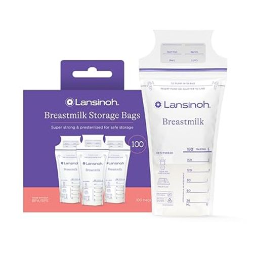 Lansinoh Breastmilk Storage Bags, 100 Count, Baby Essentials, Fast Freeze & Thaw Breast Milk Bags for Baby Bottle Feeding, Superior Strength & Stretch, 6 Ounce - 100.0