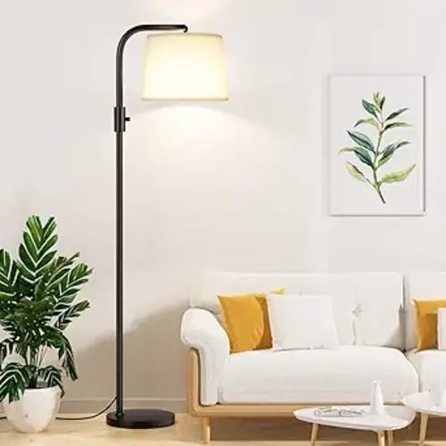 Fully Dimmable Floor Lamp with 9W LED Bulb, Standing Lamp for Living Room with Adjustable Head, Modern Tall Light with Rotary Switch for Office, Black and White
