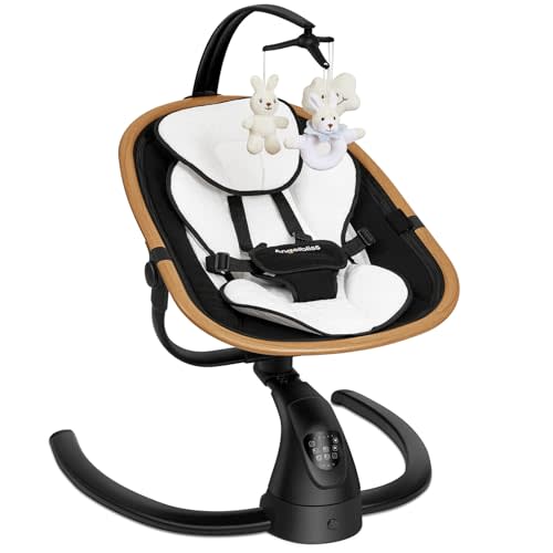 Angelbliss Baby Swing with Cry Detection, Side-to-Side Electric Swing with 5 Speeds, 180° Rotation, Indoor Swing for Infants and Toddlers (Black)