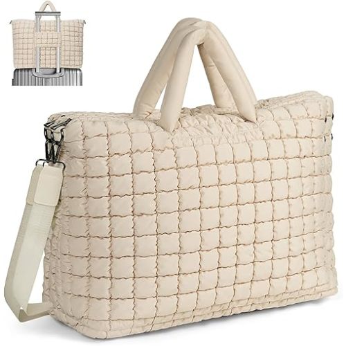 ANKICK Quilted Duffle Bag for Travel, Large Puffer Duffel Weekender Bags Soft Gym Tote, Big Puffy Carry on Luggage Overnight
