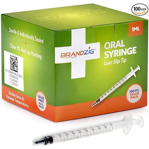 1ml Oral Syringe - 100 Pack – Luer Slip Tip, No Needle, Sterile Individually Blister Packed - Medicine Administration for Infants, Toddlers and Small Pets