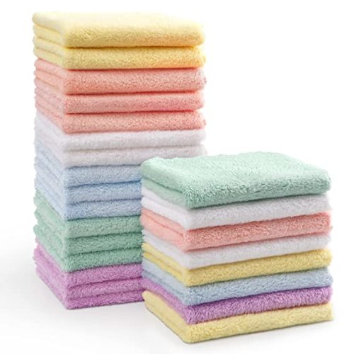 HOMEXCEL Baby Washcloths 24 Pack-Microfiber Coral Fleece Baby Bath Face Towel 7 x 9 Inch Extra Absorbent and Soft Burp Cloth and Wash Cloths for Newborn-Infants and Toddlers-Gentle On Sensitive Skin - 7" x 9"(Pack of 24)