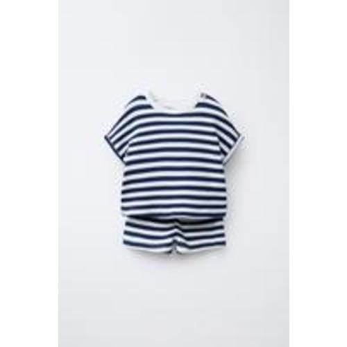 STRIPED WAFFLE T-SHIRT AND BERMUDA SET - Navy blue | ZARA United States