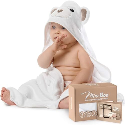 MINIBOO Premium Ultra-Soft Viscose Made from Bamboo Baby Hooded Towel with Unique Design – Hypoallergenic, Organic Baby Towels for Infants and Toddlers – Perfect as Baby Gifts