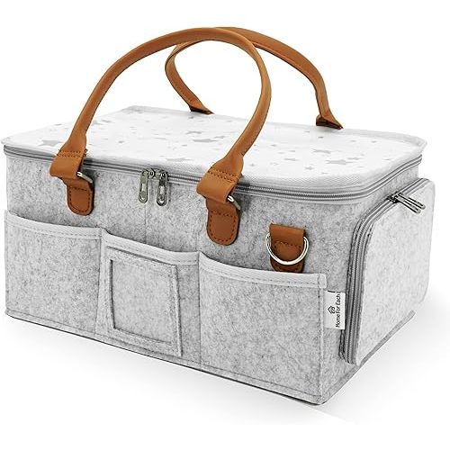 Baby Diaper Caddy Organizer with Lid, Multiple Compartments Baby Caddy, Waterproof Diaper Tote Bag for Infants, Travel Baby Bag for Must Haves, Baby Gift Basket for Newborn Essentials