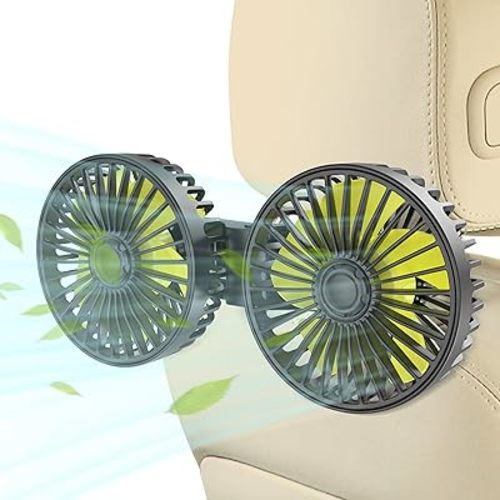 Wowok Car Fan for Rear Seat Passenger - Dual Head USB Seat Fan With 360 Rotatable 3 Speeds Air Circulation for Backseat Kids, Baby - Adjustable Clip for Vehicles, SUV, RV