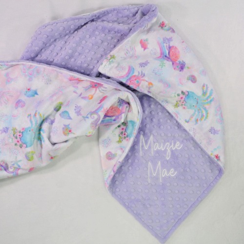 Personalized Sea Animal Minky Blanket, Girly Ocean Themed Minky Baby Blanket